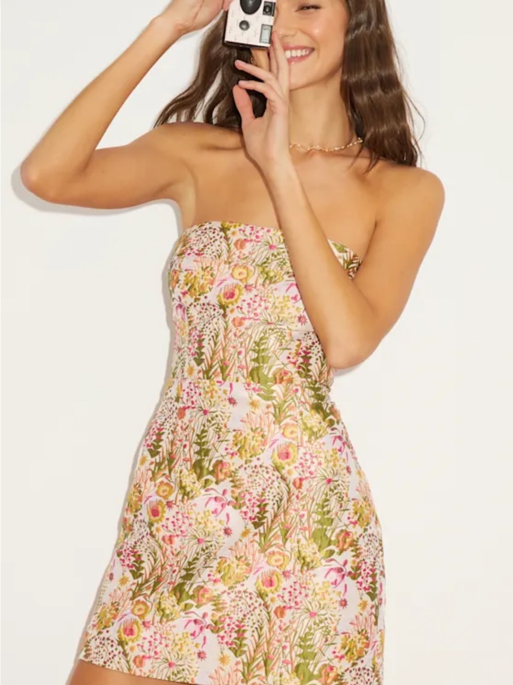 Mariya Cream Multi Floral Jacquard
Strapless Mini Dress